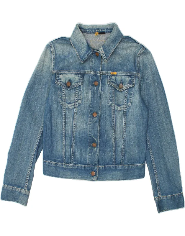 MELTIN' POT Womens Crop Denim Jacket UK 10 Small Blue Cotton