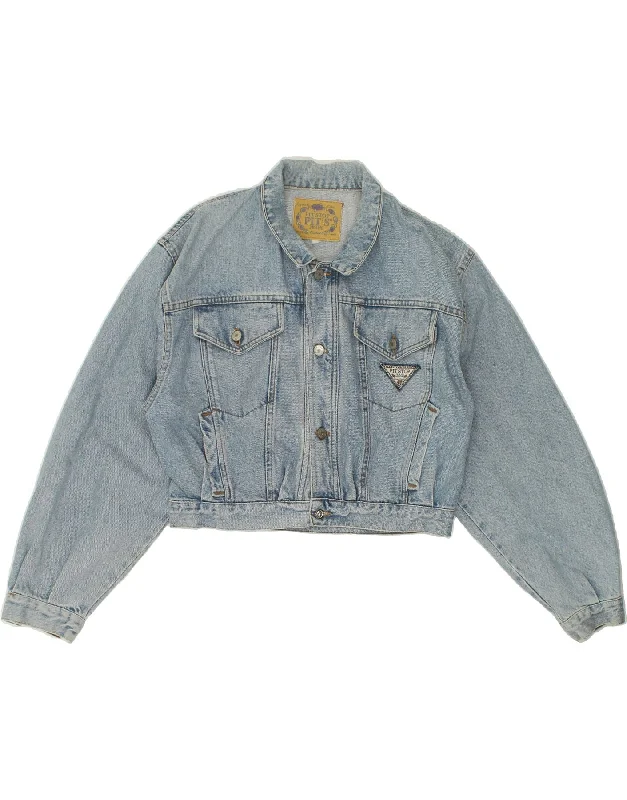 PIT STOP Womens Vintage Crop Denim Jacket UK 16 Large Blue Cotton