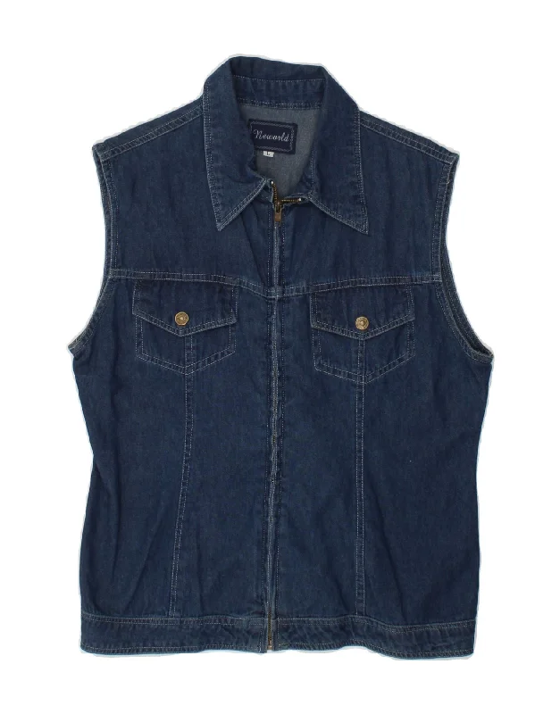 VINTAGE Womens Denim Gilet UK 14 Large Navy Blue Cotton