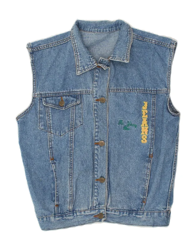 VINTAGE Womens Denim Gilet UK 16 Large Blue Cotton