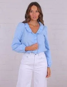 Frill front shirt blue