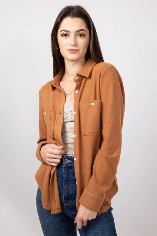 Thread & Supply Lewis Soft Luxe Button Up Shirt for Women in Pecan Heather | T1084PVXTS-PECANHEATHER