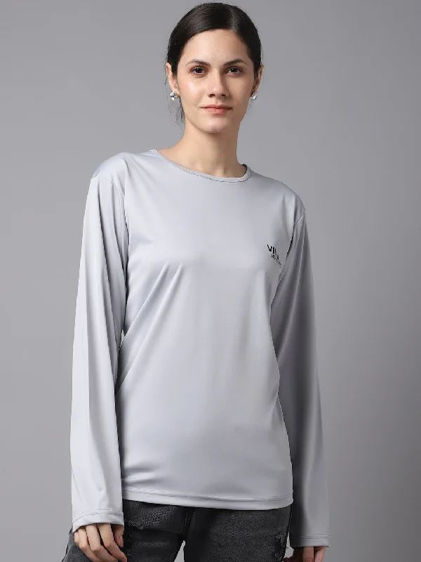 Vimal Jonney Dryfit Lycra Light Grey FullSleeve T-Shirt For Women