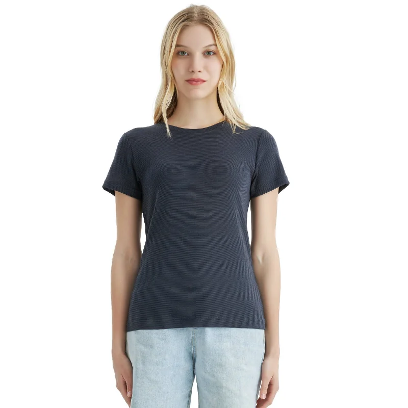 Women's Merino 200g Short Sleeve T-Shirt Black Gray Stripes