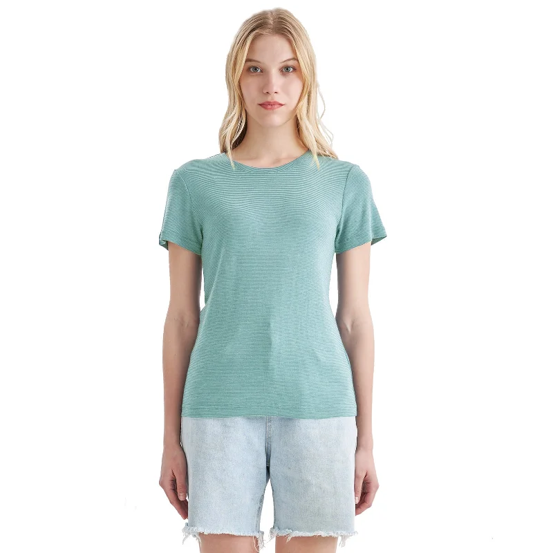 Women's Merino 200g Short Sleeve T-Shirt Dusty Teal Stripes