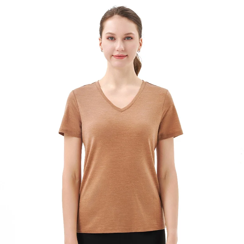 Women’s Merino 170g V-Neck  Short Sleeve T-Shirt  Caramel