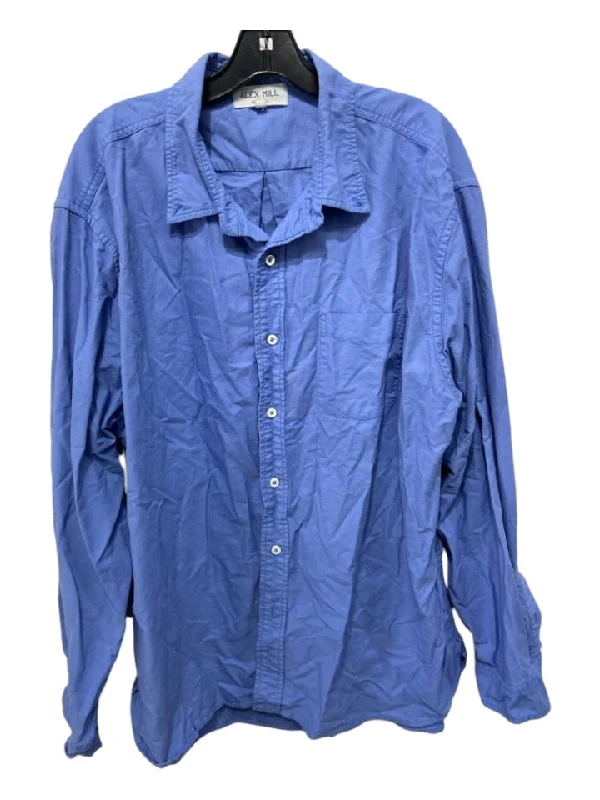 Alex Mill Size XXL Blue Cotton Button Up Collar Long Sleeve front pocket Top