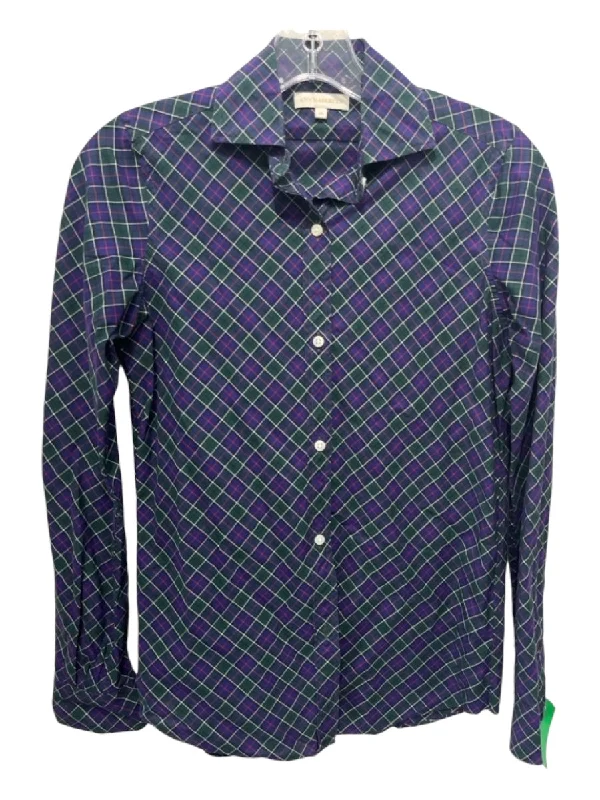 Ann Mashburn Size XS Purple & Green Cotton Plaid Long Sleeve Button Up Top