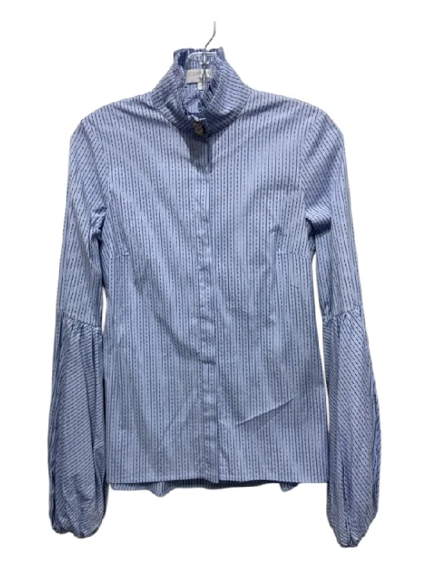 Caroline Constas Size S Blue Cotton Striped Button Down Long Sleeve Top