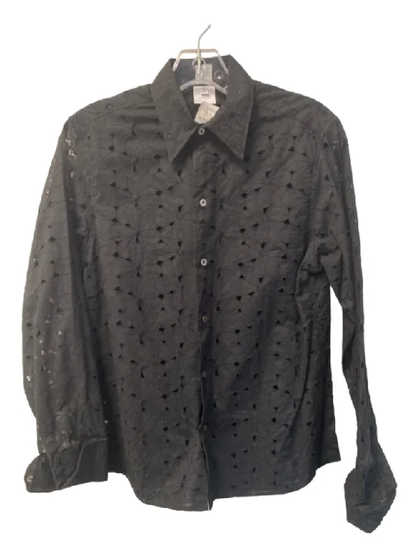 Craig Taylor Size M Black Cotton Perforated Collared Button Up Long Sleeve Top