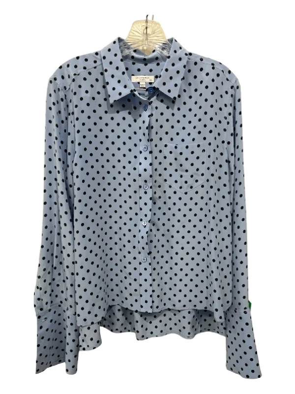 Equipment Femme Size M Blue & Black Silk Polka Dot Long Sleeve Button up Top