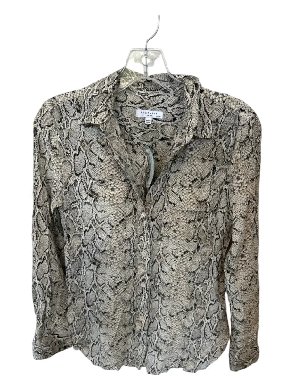 Equipment Size XS Gray & Taupe Silk Long Sleeve Snake Print Button Down Top