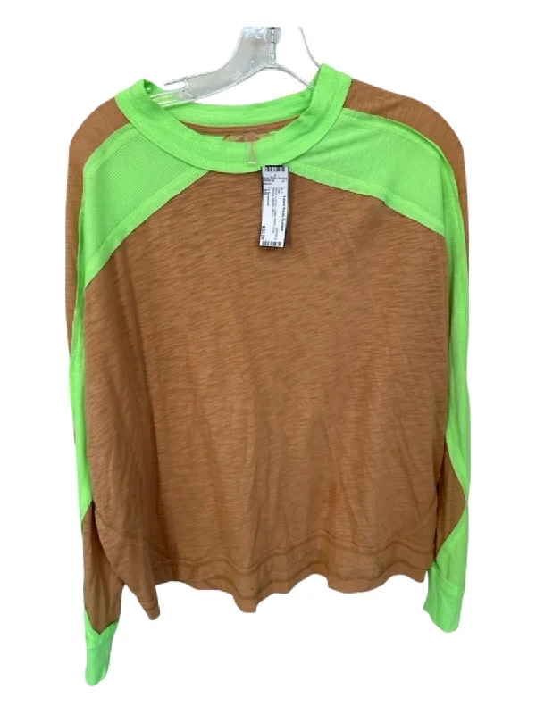 FP Movement Size XS Brown & Green Cotton Blend Long Sleeve Athletic Top