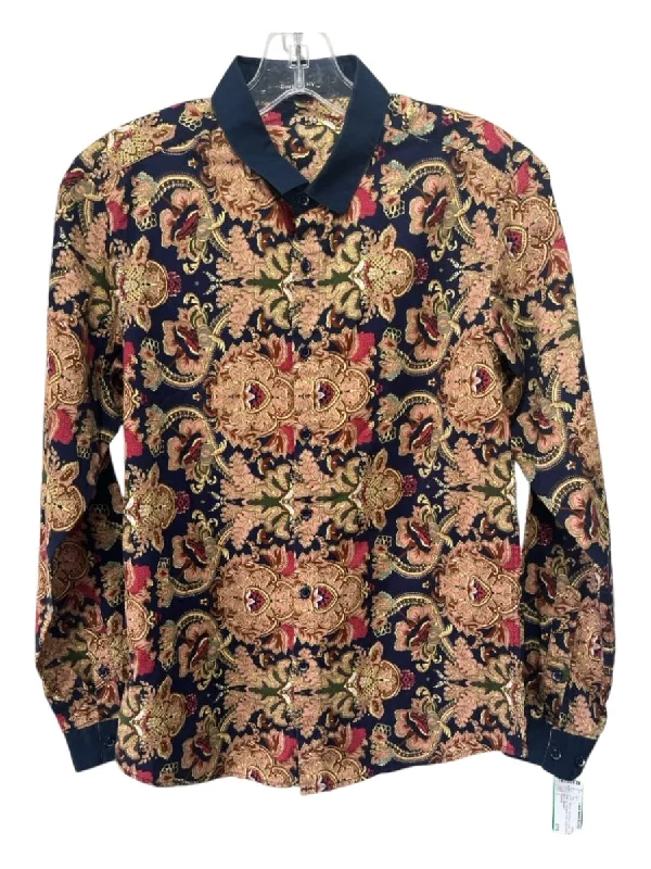 Givenchy Size L navy blue & multi Cotton Button Up Brocade Print Long Sleeve Top