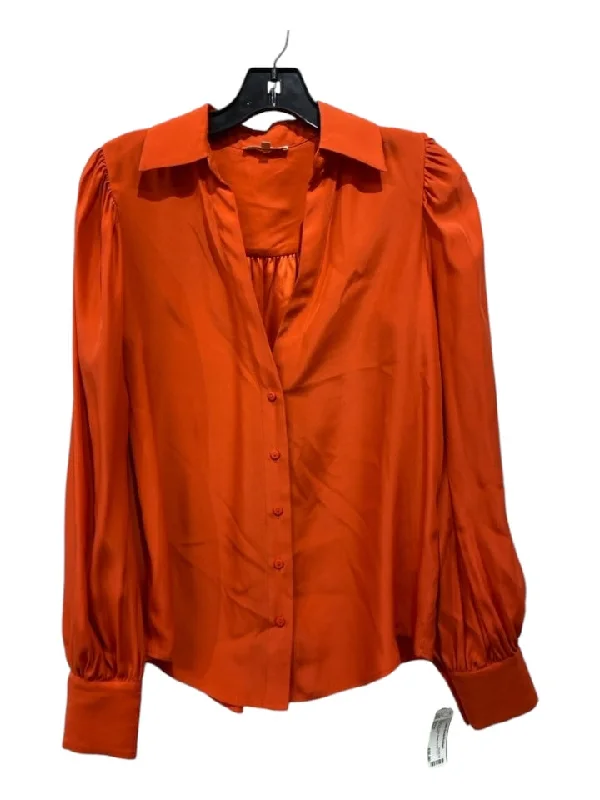 Gold Hawk Size Small Orange Silk Long Sleeve Button Front Collar Top