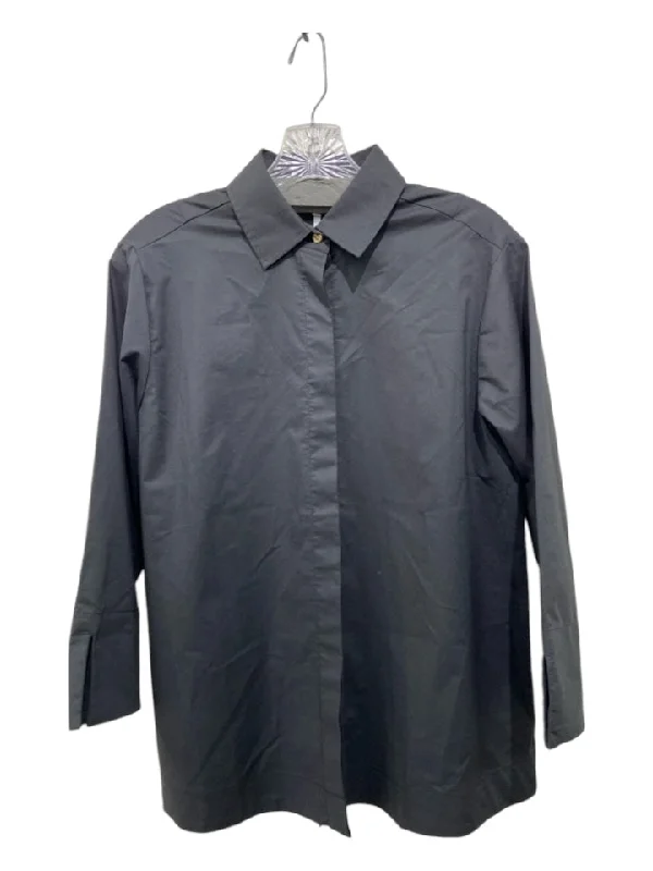 Hinson Wu Size M Black Cotton & Polyester Button Up Collar Long Sleeve Top