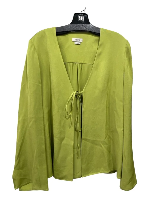 Jason Wu Size 8 Green Viscose Open Tie Front Long Sleeve Pleated Back Top