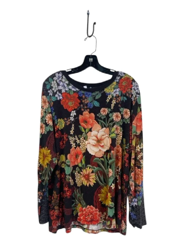 Johnny Was Size XXL Multi Viscose Long Sleeve Boat Neck Flower Detail Top