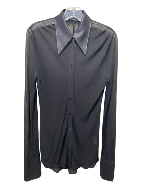 Joseph Size 40 Black Viscose Button Up Long Sleeve Sheer Collar Top