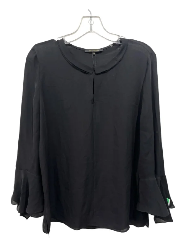 Kobi Halperin Size M Black Silk Long Sleeve Front Keyhold Ruffle Bell Sleeve Top