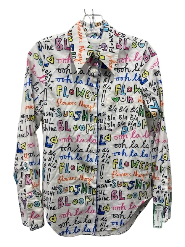 Mira Mikati Size XS/36 White & Multi Cotton Long Sleeve Buttondown Words Top