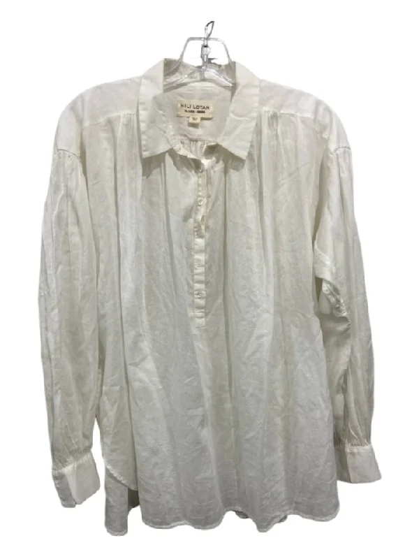 Nili Lotan Size S White Cotton Half Zip Long Sleeve Collar Hi Lo Top