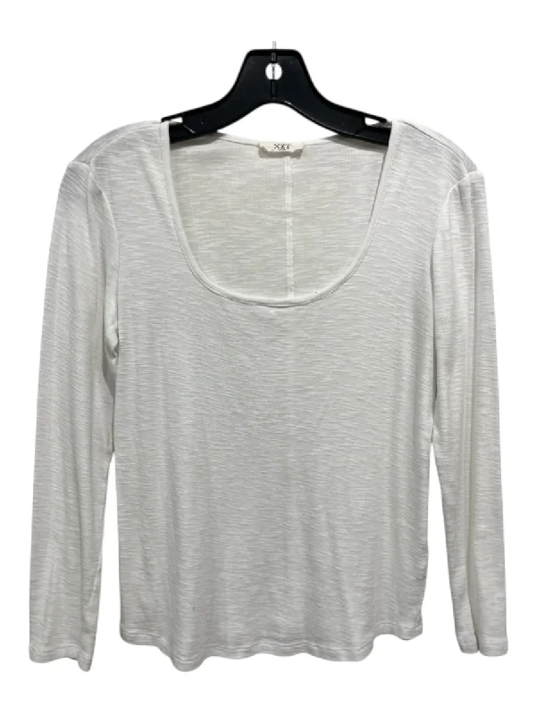 NZT Nic + Zoe Size Small White Cotton Scoop Neck Long Sleeve Top