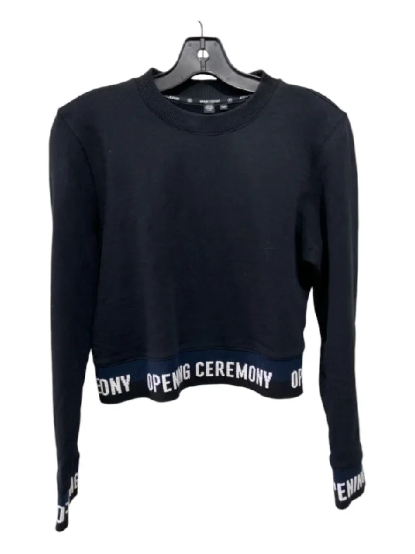 Opening Ceremony Size XS Black & Navy Blue Cotton Monogram Long Sleeve Top