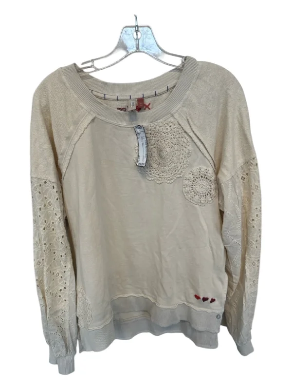 Pilcro Size S Cream Cotton Long Sleeve Embroider Detailing Top