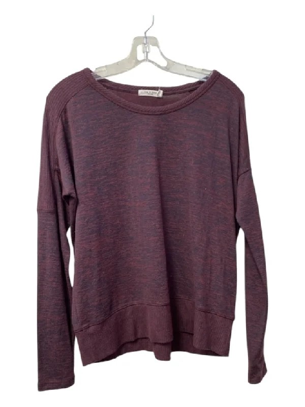 Rag & Bone Size S/P Maroon Rayon Blend Long Sleeve Round Neck Heathered Top