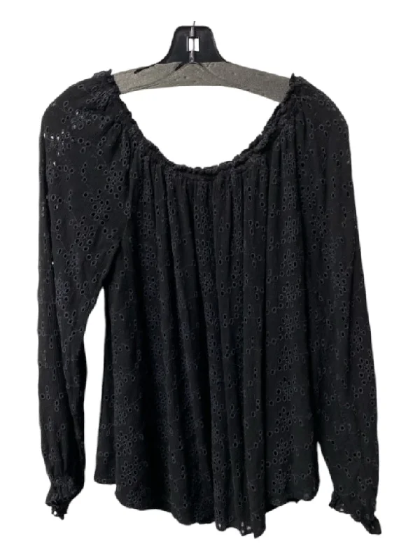 Sanctuary Size L Black Viscose Off Shoulder Long Sleeve eyelet Flowy Top