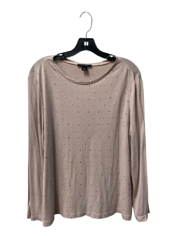 St John Size Large Blush Viscose Round Neck Long Sleeve Sequin Detail Top