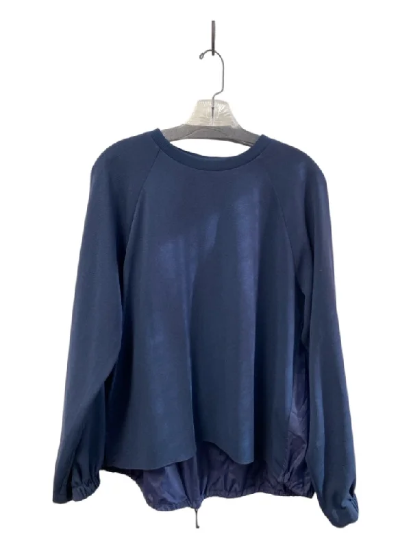 Tibi Size M Navy Triacetate Blend Round Neck Long Sleeve Drawstring Toggle Top