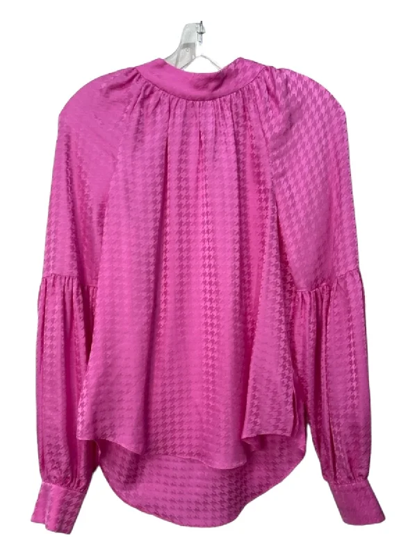 Veronica Beard Size 6 Pink Silk Mock Neck Houndstooth Long Sleeve Top