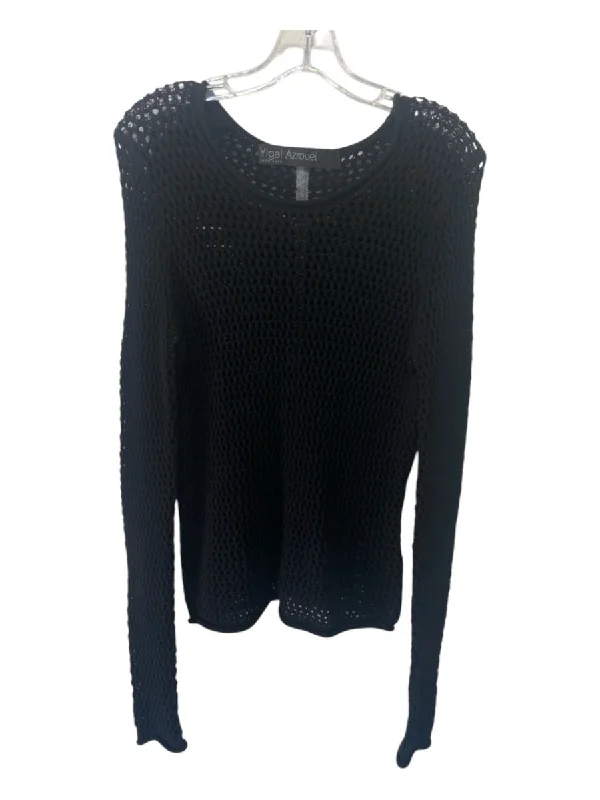 Yigal Azrouel Size S Black Missing Material Tag Woven Scoop Neck Long Sleeve Top