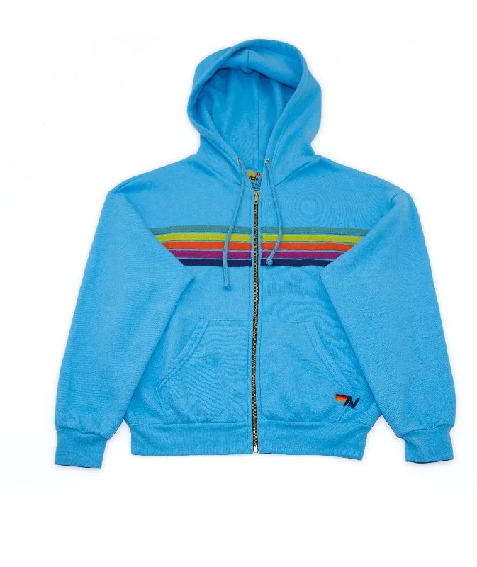 Aviator Nation Women 5 Stripe Zip Hoodie Sky/Rainbow