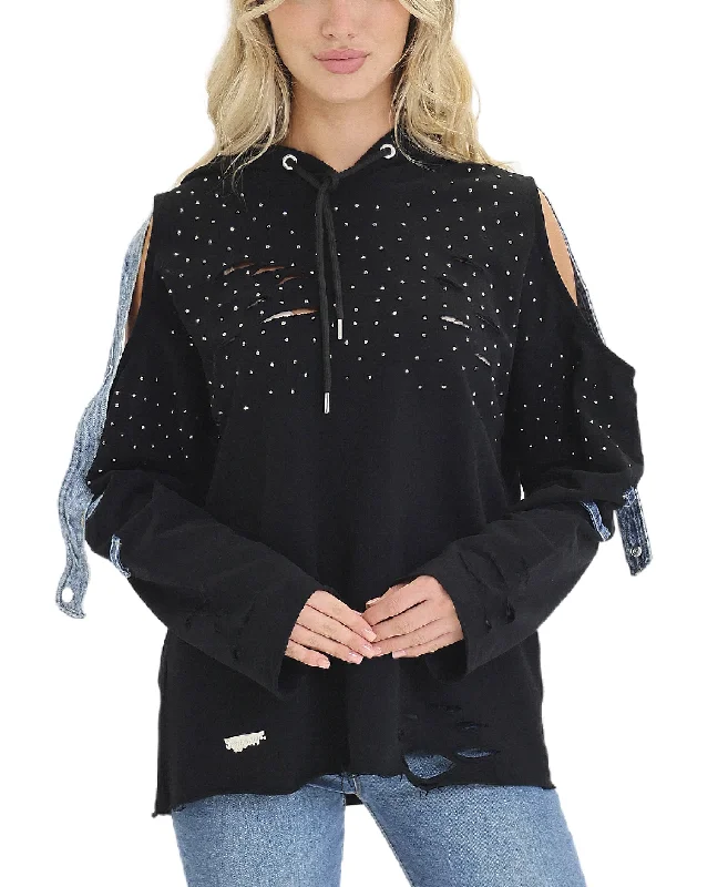 Cold Shoulder Hoodie w/ Rhinestones