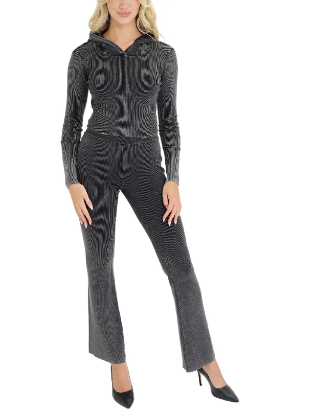 Crop Ribbed Hoodie & Pants Set- 2 Pc Set