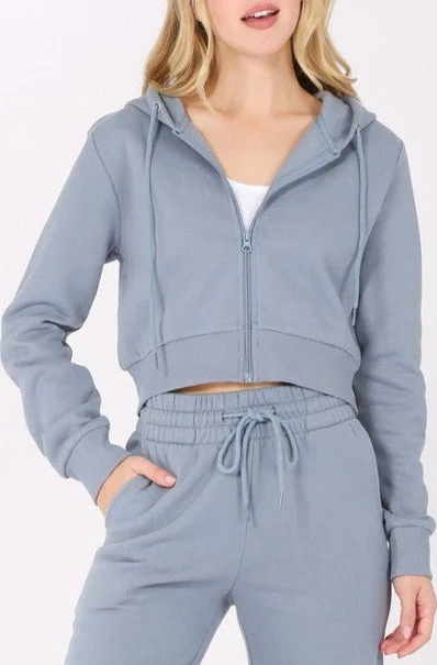 Cropped Zip Up Hoodie