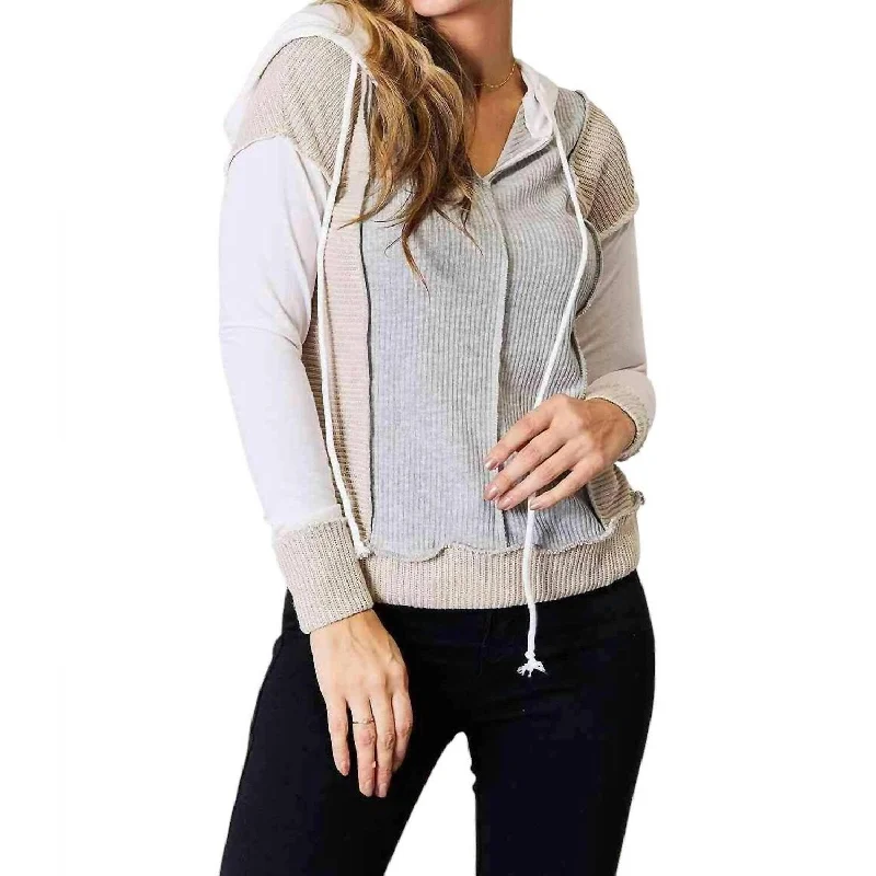 Double Take - Chic Color Block Hoodie With Seam Details