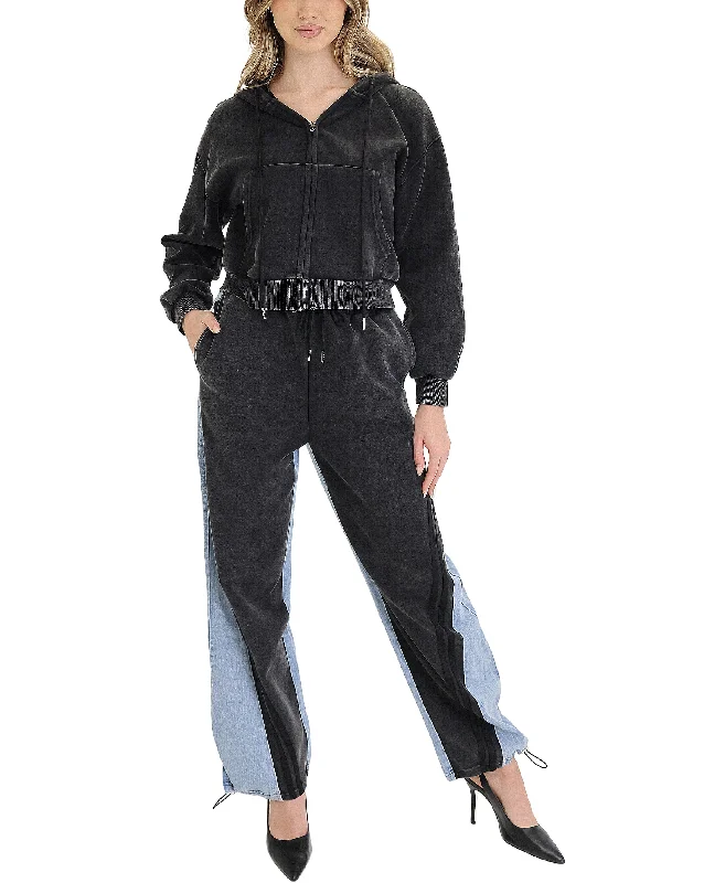 Fleece & Denim Combo Hoodie & Pants Set- 2 Pc Set