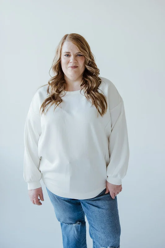 LIGHT AS AIR BANDED HEM SWEATSHIRT IN ECRU