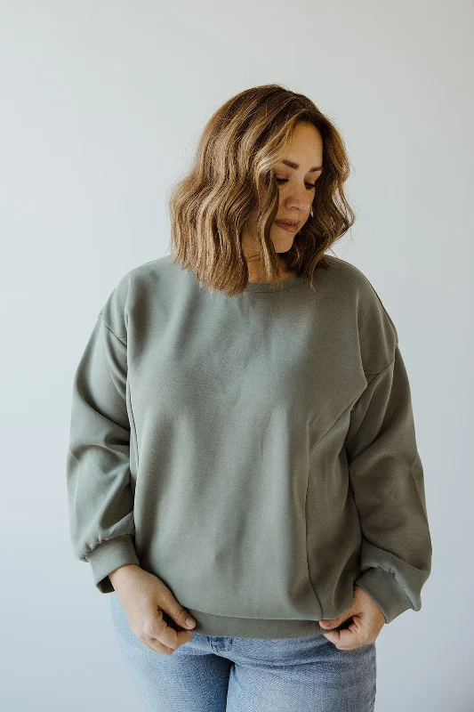 LIGHT AS AIR BANDED HEM SWEATSHIRT IN GREYED ARMY