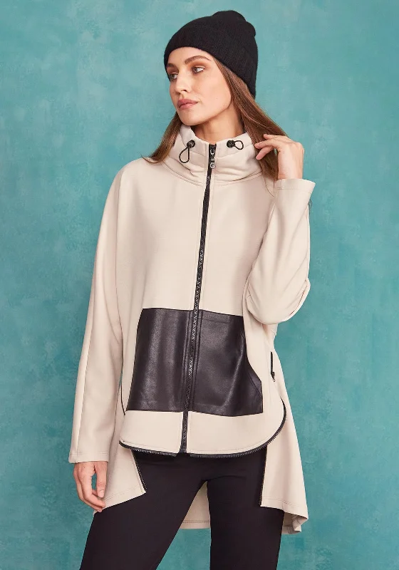 Naya Sporty Style Zip Hem Long Sweatshirt, Beige & Black